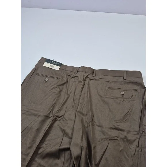 Lauren Ralph Lauren Pants Mens 46x36 Brown Wool Cashmere Pleated Dress Slacks - Picture 7 of 15